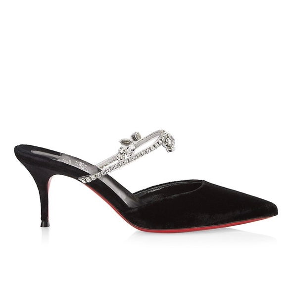 NWT Christian Louboutin Planet Queen 70 Suede Crystal-Embellished Mules - Picture 1 of 6